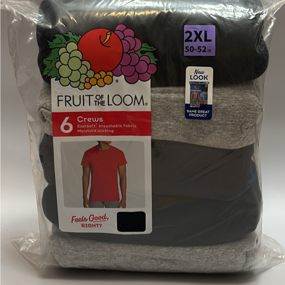 Fruit of the Loom 6-Pack Crew T-Shirts - Black, Gray, and Red